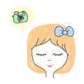 Cute stylized girl portrait. Cartoon character teenager dreaming about camera. Royalty Free Stock Photo