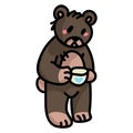 Cute stylized teddy bear with teacup clipart. Hand made kids soft toy. Fun hand drawn cuddly fluffy animal doodle in Royalty Free Stock Photo