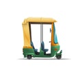 Cute stylized tuk tuk, indian auto rickshaw taxi on white background.