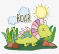 Cute styracosaurus animal with sun and clouds