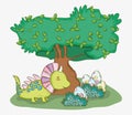 Cute styracosaurus with dino eggs and tree