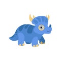 Cute styracosaurus dinosaur, blue baby dino cartoon character vector Illustration
