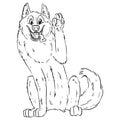 Cute suberian husky waving paw. Illustration of a dog in lineart style. Malamute or Laika Dog. Domestic animal or pet in cartoon Royalty Free Stock Photo