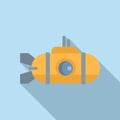 Cute submarine icon flat vector. Sea ship