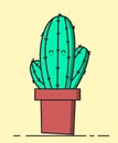 Cute succulent or cactus plant with happy face vector illustration.Bright colors. Funny face Royalty Free Stock Photo