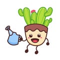 Cute succulent or cactus plant watering with happy face cartoon doodle vector illustration flat design Royalty Free Stock Photo