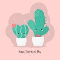 Cute Succulents in white pot hand drawn style for Valentine`s day
