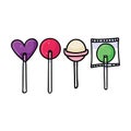 Cute sugar lollipop cartoon vector illustration motif set