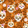 Cute sugar skulls and flowers. Royalty Free Stock Photo