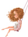 Cute cartoon girl on swing with hare Royalty Free Stock Photo