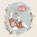 Cute summer deer with hares