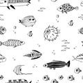 Cute summer fishes. Seamless pattern.