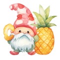 Cute Summer Gnome Pineapple Watercolor Clipart Illustration AI Generative