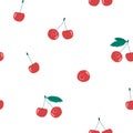 Cute summer isolated cherries seamless pattern. Vector hand drawn illustration of stone fruits on white background Royalty Free Stock Photo