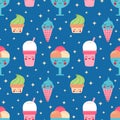 Cute summer pattern with cartoon ice cream on a blue background Royalty Free Stock Photo