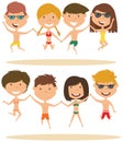 Cute summer people jumping on the beach vector illustration.