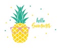 Cute Summer Pineapple in Sunglasses. Vector Illustration