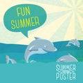 Cute summer poster - Dolphins jumping in the ocean Royalty Free Stock Photo