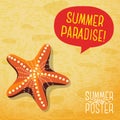 Cute summer poster - ocean starfish on the beach