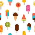 Cute summer seamless pattern with ice cream. Colorful wrapping paper, fabric. Popsicle