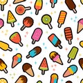 Cute summer seamless pattern with ice cream. Colorful wrapping paper, fabric. Sweet background