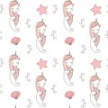 Cute summer seamless vector pattern background illustration with cartoon unicorn sea horse Royalty Free Stock Photo