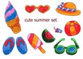 Cute summer set. For stikers, cards and kids