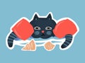 A cute summer sticker, a cat in swimming armlets floats on the waves. Royalty Free Stock Photo