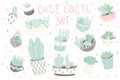 Cute summer sticker set with cacti and succulents Royalty Free Stock Photo