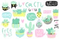 Cute summer sticker set with cacti and succulents