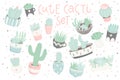 Cute summer sticker set with cacti and succulents Royalty Free Stock Photo