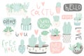 Cute summer sticker set with cacti and succulents Royalty Free Stock Photo