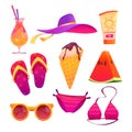 Cute summer stickers for girls, cartoon vector set Royalty Free Stock Photo
