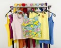 Cute summer tank tops displayed on a rack. Royalty Free Stock Photo