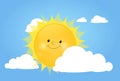 Cute sun behind white cloud Royalty Free Stock Photo