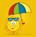 Cute Sun Cartoon Mascot Character Holding A Umbrella Royalty Free Stock Photo