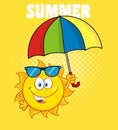 Cute Sun Cartoon Mascot Character Holding A Umbrella Royalty Free Stock Photo