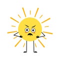 Cute sun character with angry emotions, grumpy face