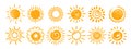 Cute sun doodle collection. Set of icons in hand drawn style. Sun icons isolated on white. Royalty Free Stock Photo