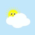 Cute sun looking out from behind a cloud. Vector illustration