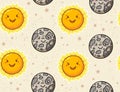 Cute sun and moon character seamless pattern Royalty Free Stock Photo