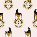 Cute sun and moon and hour glass, seamless pattern