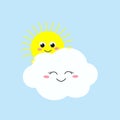 Cute sun peeking from behind joyful cloud Royalty Free Stock Photo