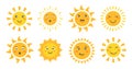 Cute sun set, cartoon sun emoticon characters collection, sunny faces with happy emotions Royalty Free Stock Photo