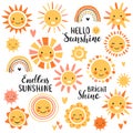 Cute sun set, funny characters with calligraphy quotes