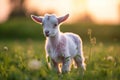 Cute sun sunset landscape green goat grass domestic farming rural animals