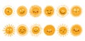 Cute sun, sunshine kid face. Happy doodle smile, shine sunny child collection, funny spring or summer day symbol