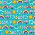 Cute sun umbrella raindrop clouds rainbow seamless pattern Royalty Free Stock Photo