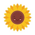 Cute sunflower emoticon character. Vector flat illustration