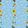 Cute sunflowers repeat pattern on pastel blue background Royalty Free Stock Photo